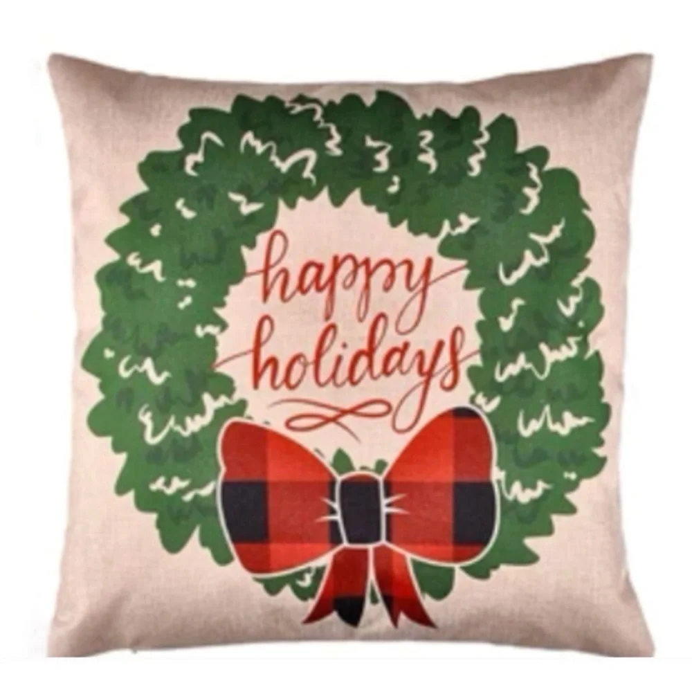 Pillow Cover Set Rustic Christmas Decor Farmhouse Plaid Linen Large Square 17.3”